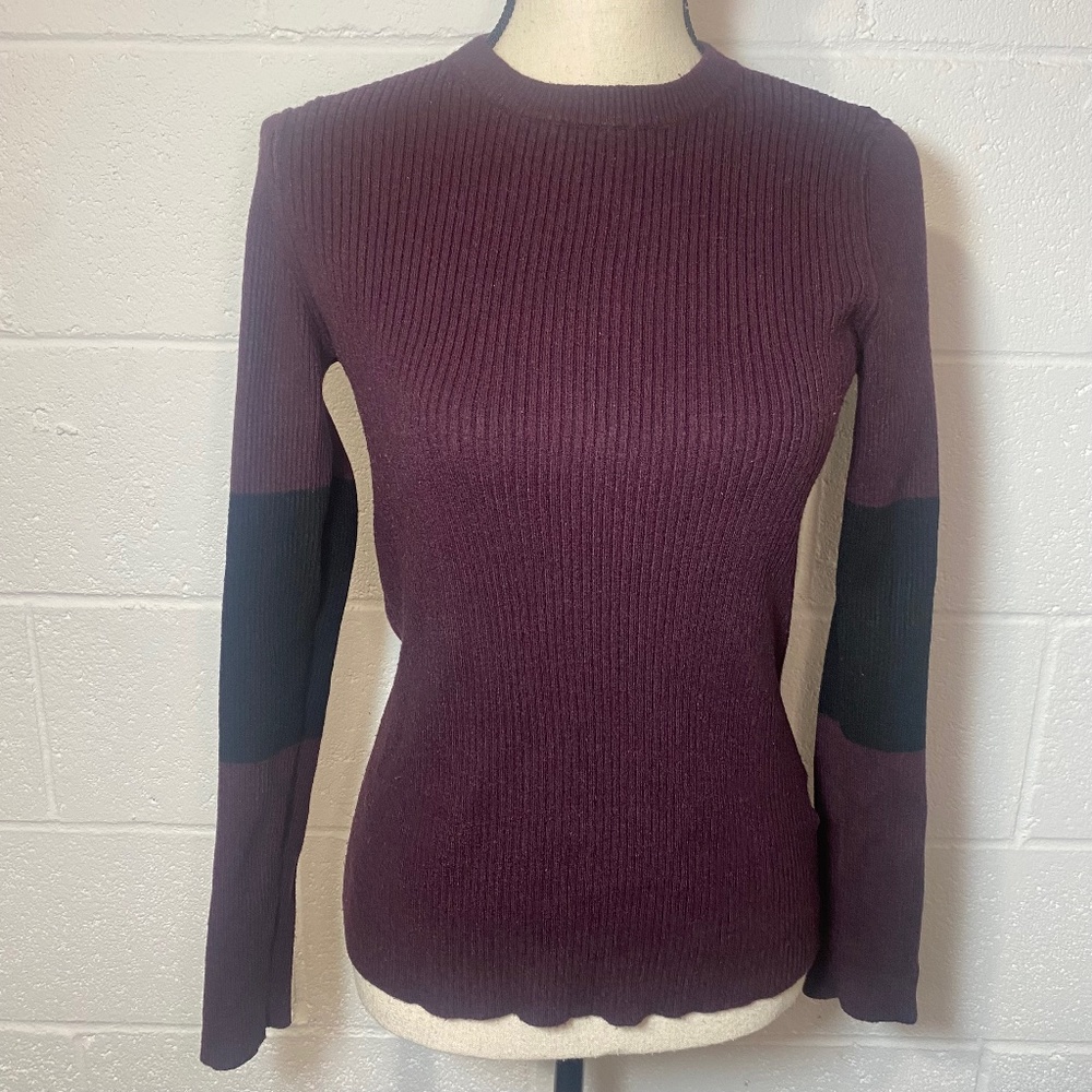 Calvin Klein Jeans Plum Purple Maroon & Black Ribbed Sweater